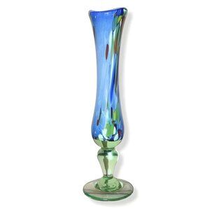 Antique Signed Biot Hand Blown Murano Art Glass French Blue Soliflore Bud Vase